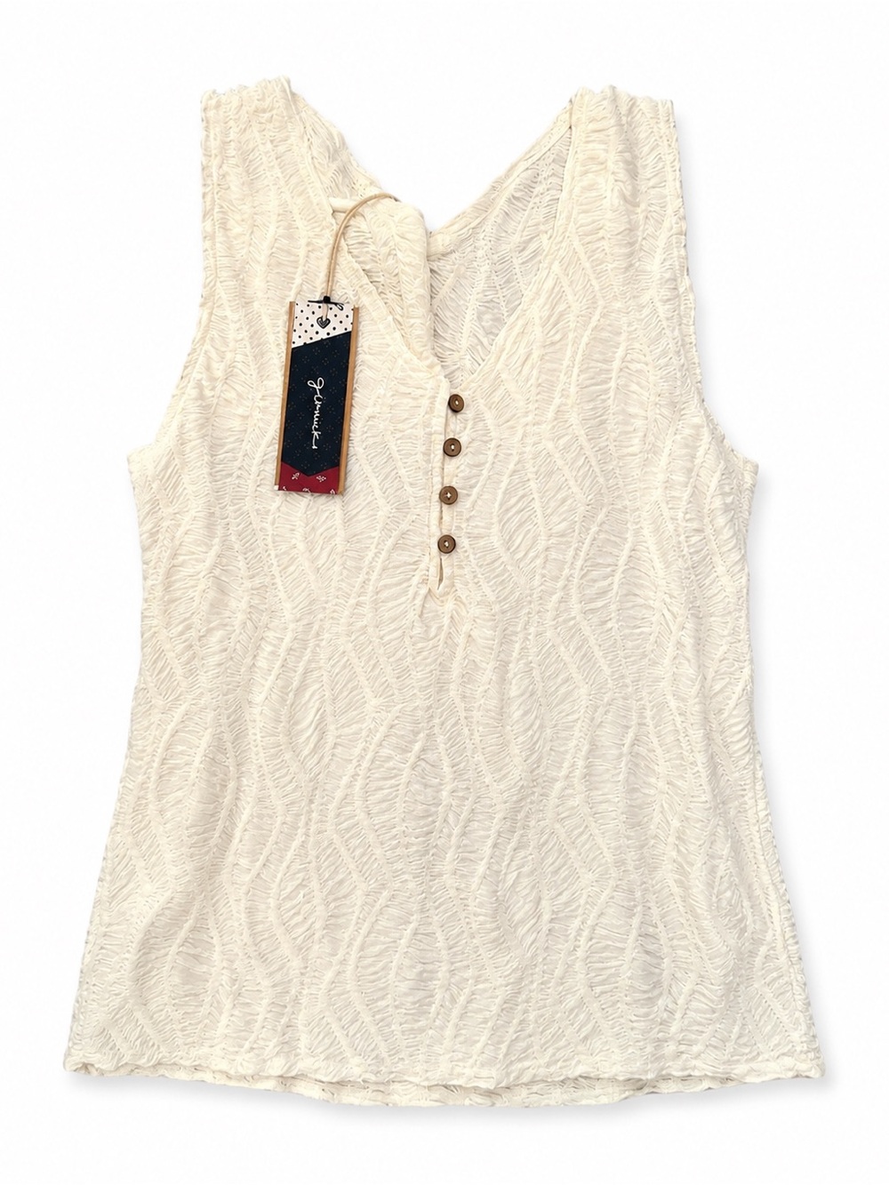 Sleeveless Cream Textured Henley Tank Top Gimmicks